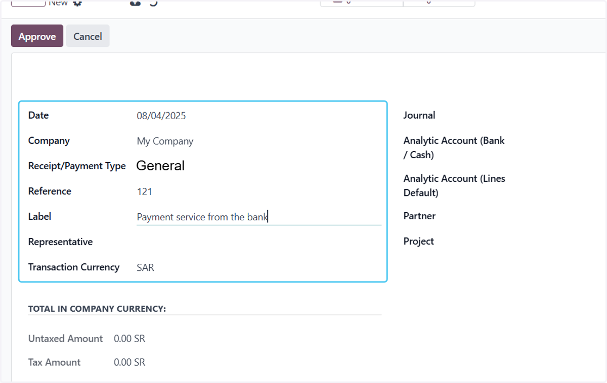 Selecting the type and writing the reference and label