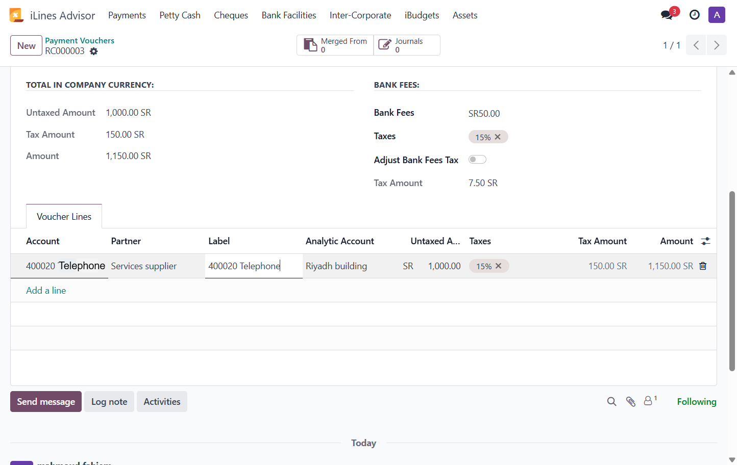 Select the expense account and write the label.