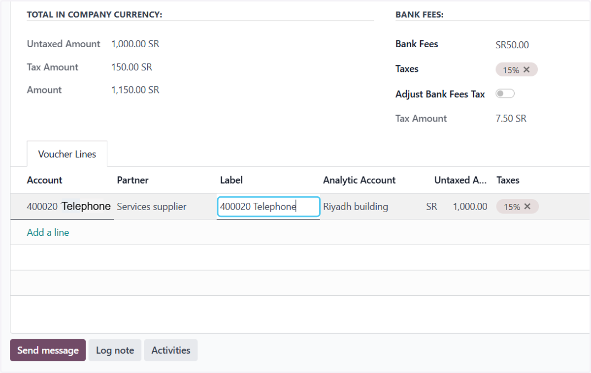 Select the expense account and write the label.