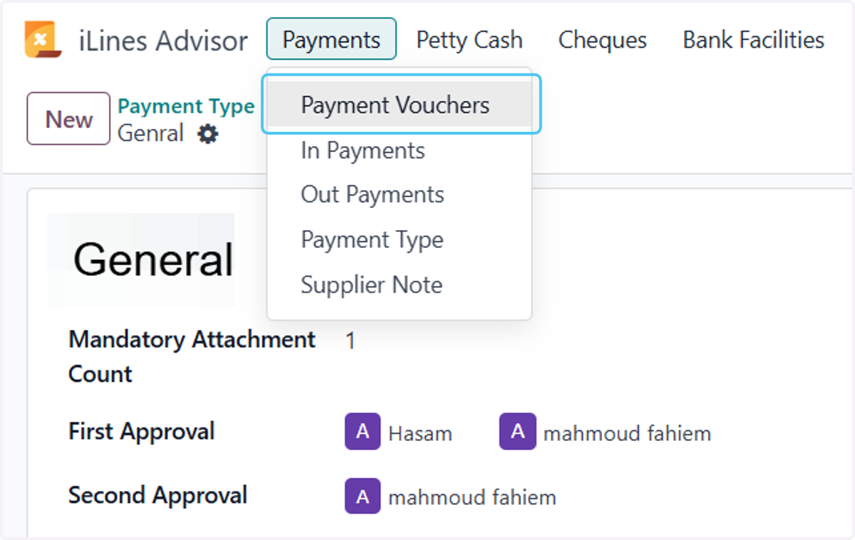 Click on Payment Vouchers