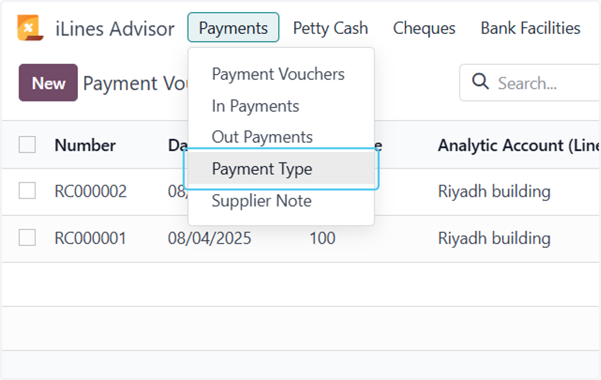 Click on Payment Type