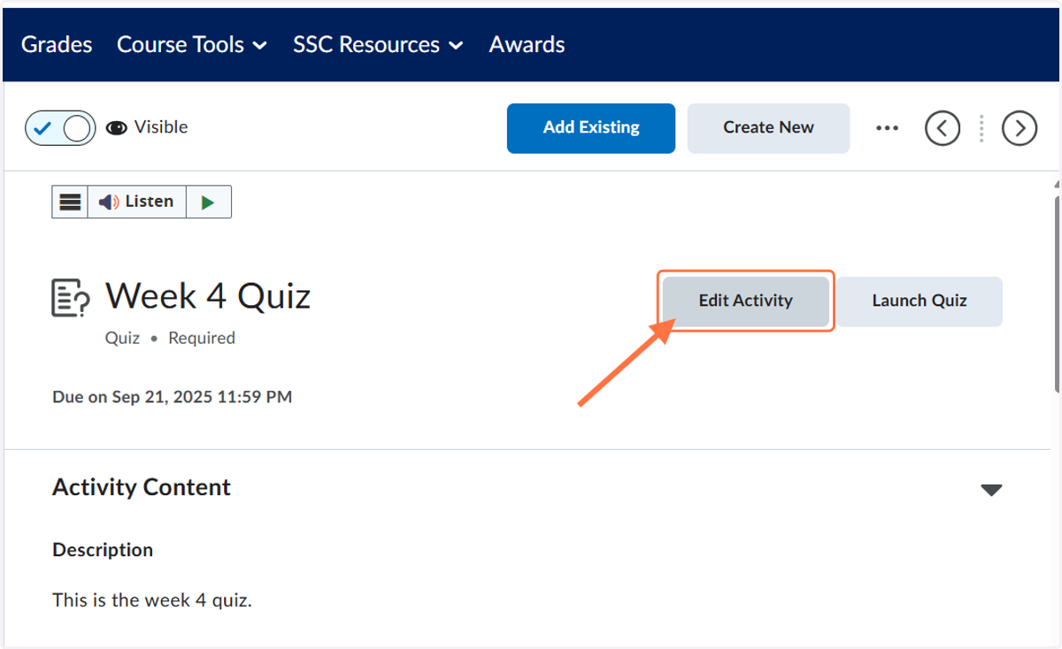 Click on Edit Activity