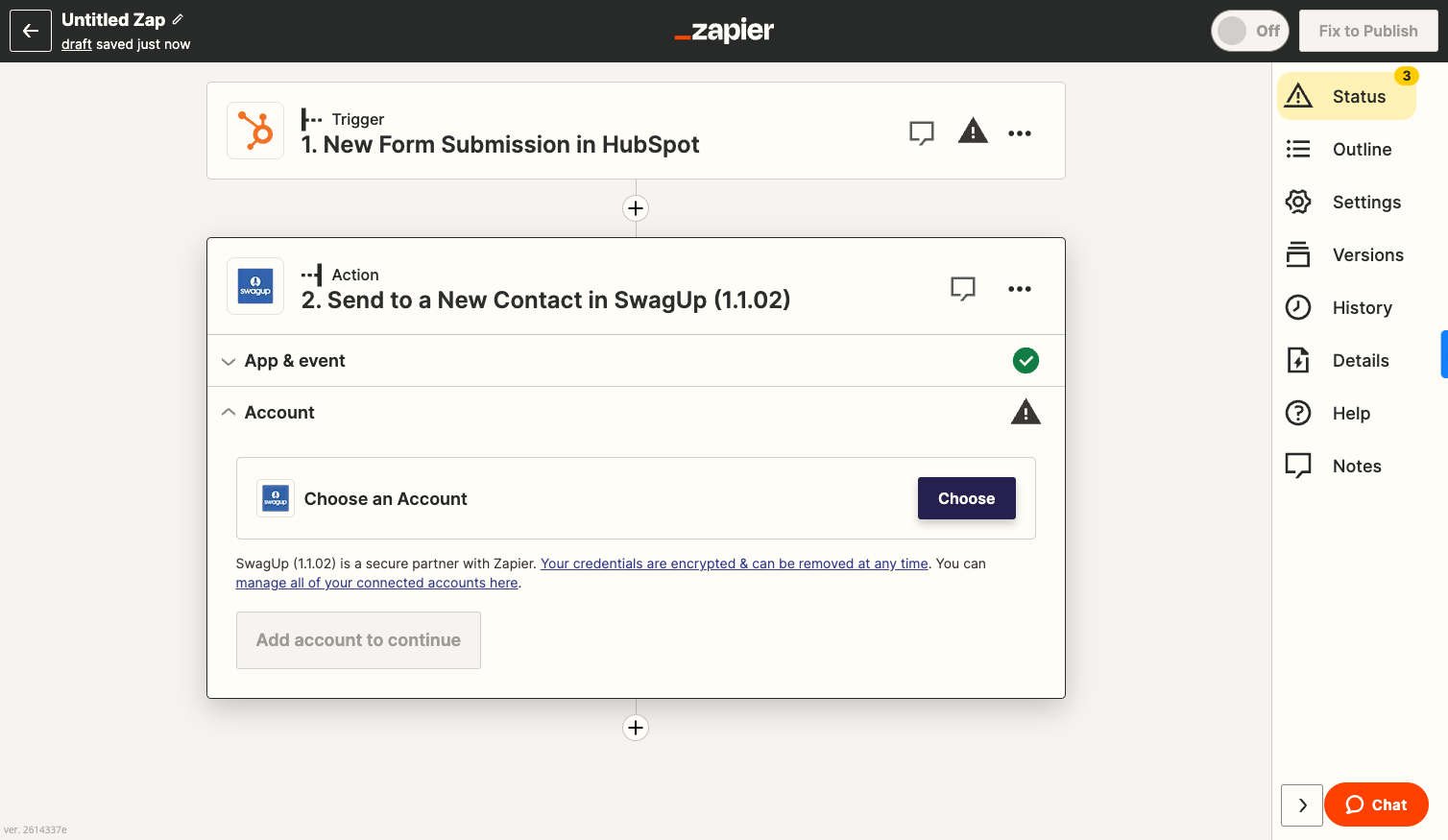 Choose the SwagUp account to connect to Zapier.