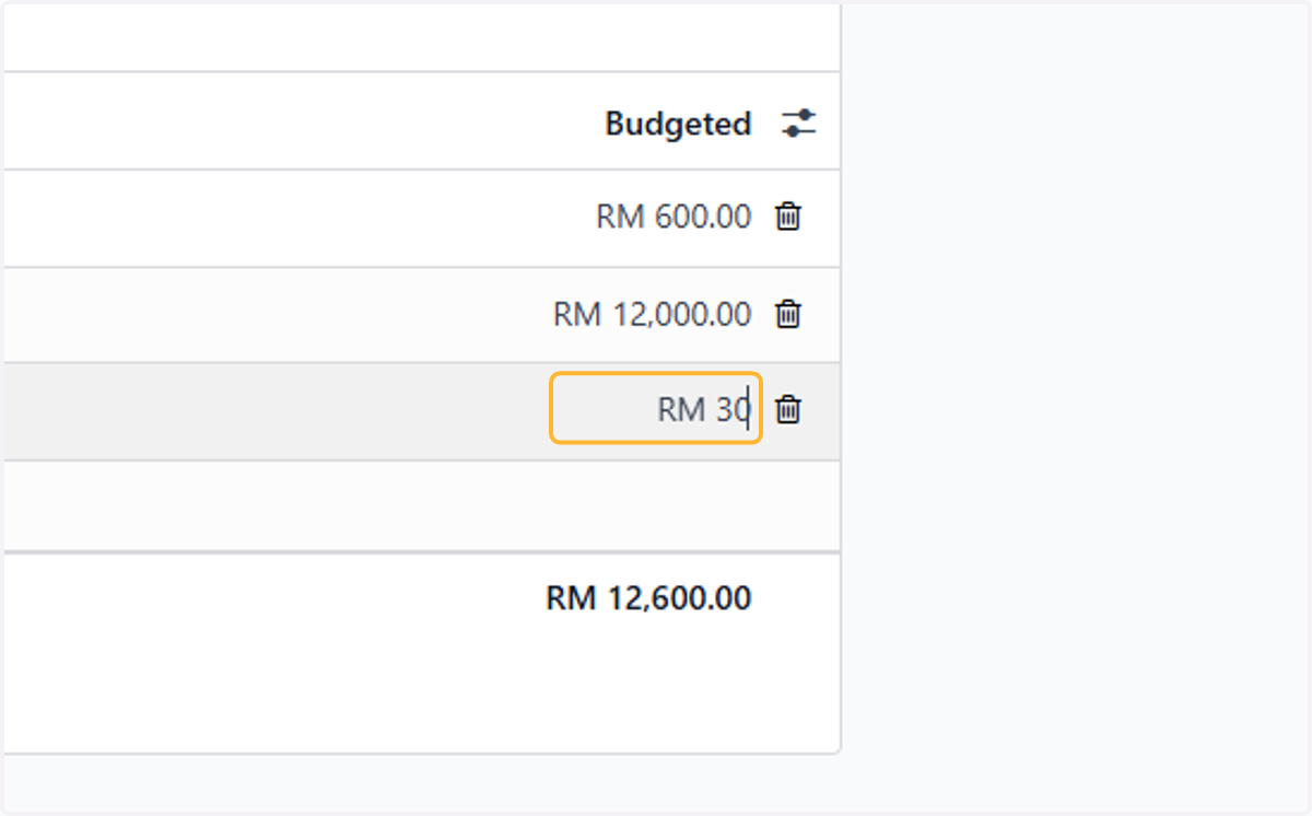 Fill in budgeted amount
