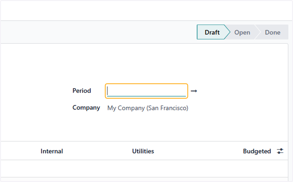 Select a start date for period of budget