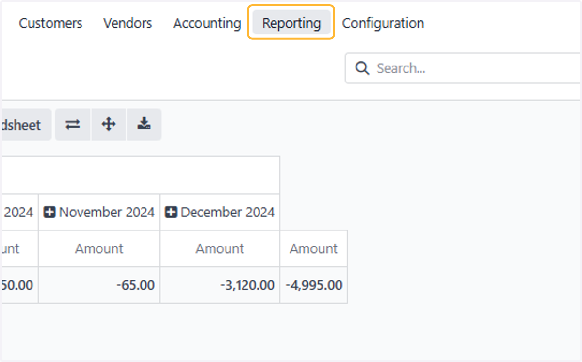 Click on Reporting