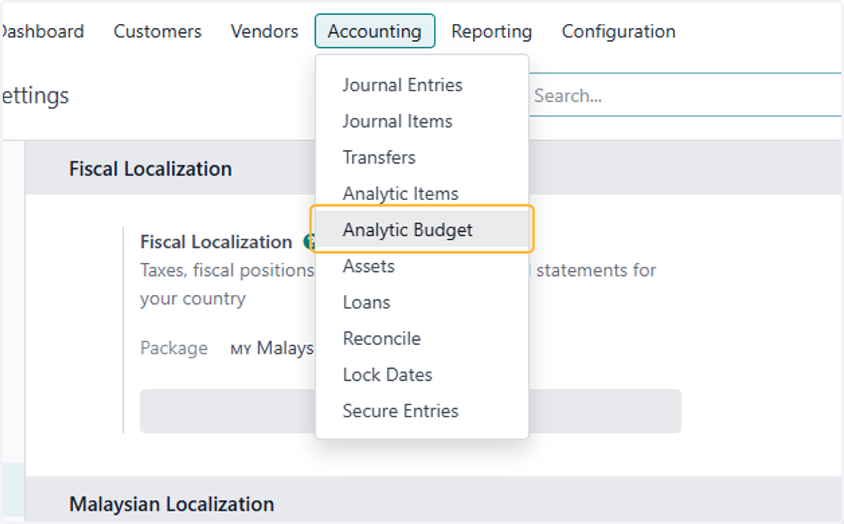 Click on Analytic Budget