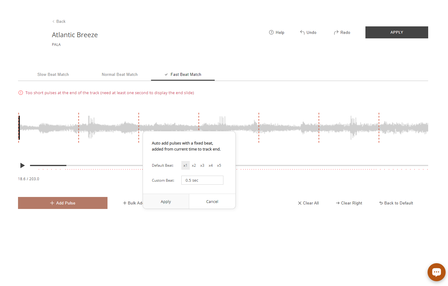 Select a default beat, or manually set your own beat duration.
