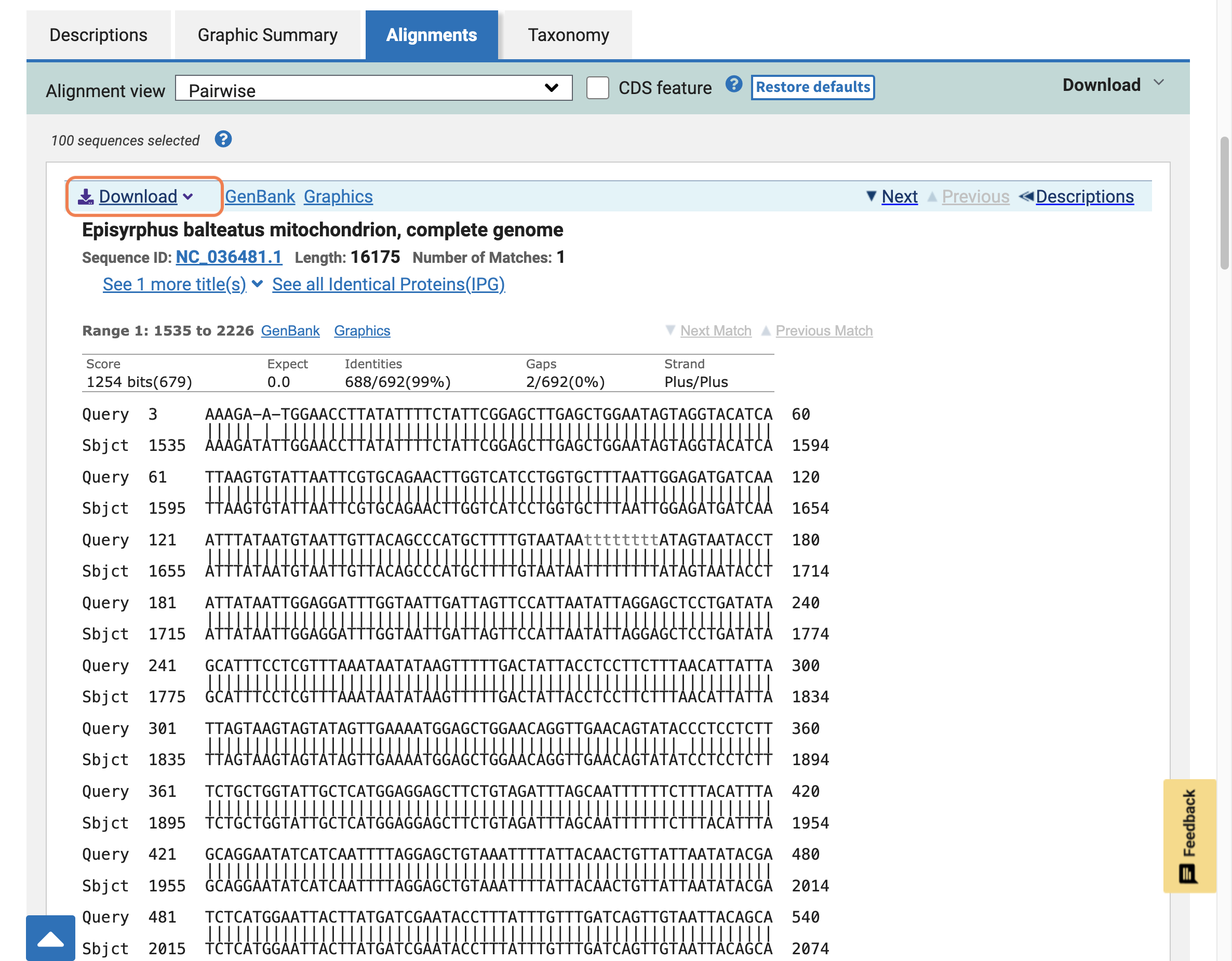 To present the results of your scientific identification of your invertebrate using a DNA barcode, you should include this alignment. Click the 'Download' button in the top left hand corner.