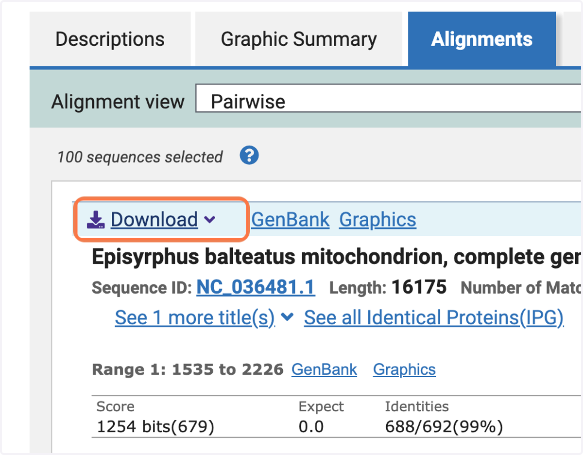 To present the results of your scientific identification of your invertebrate using a DNA barcode, you should include this alignment. Click the 'Download' button in the top left hand corner.