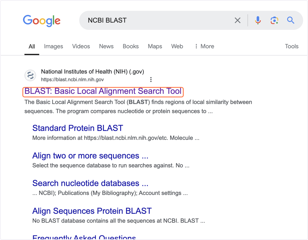 Click on the link for BLAST: Basic Local Alignment Search Tool.