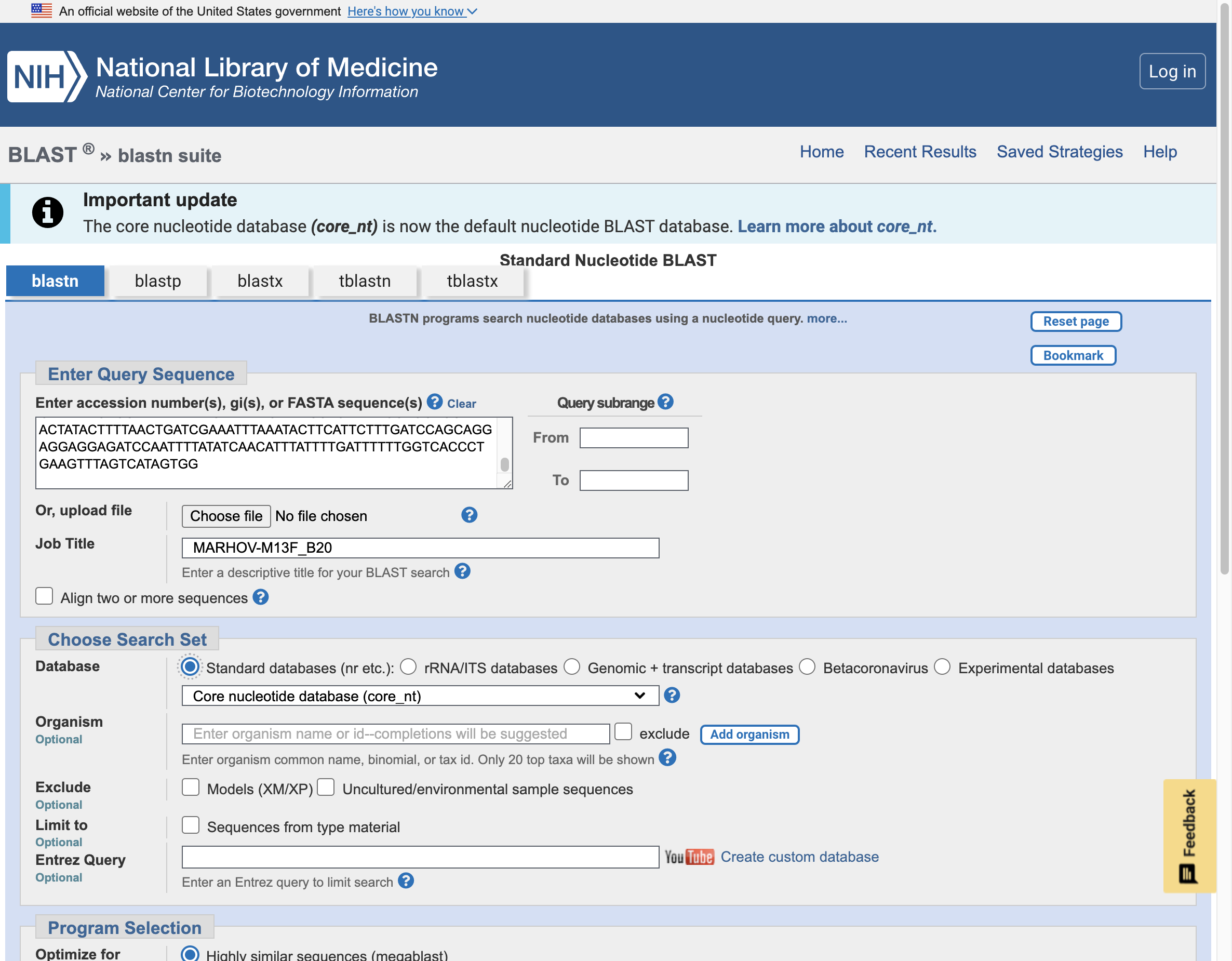 In the 'Choose Search Set' section, the 'Standard databases (nr etc.)' should be checked.