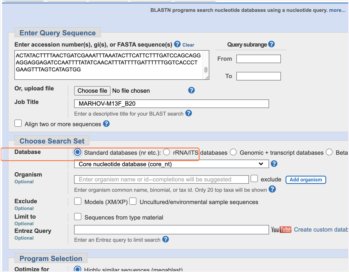 In the 'Choose Search Set' section, the 'Standard databases (nr etc.)' should be checked.
