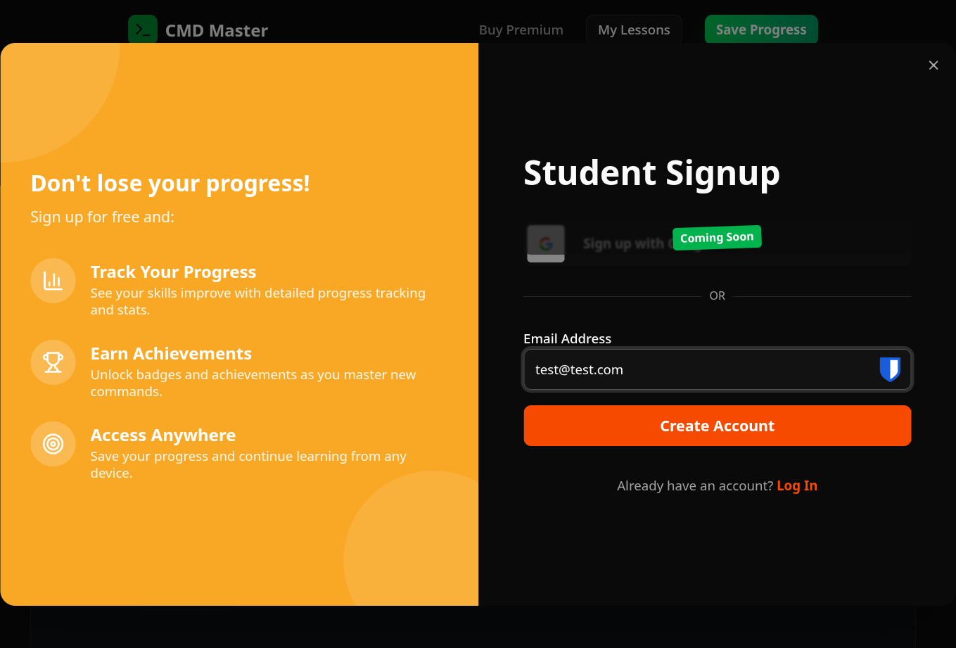Click on Create Account