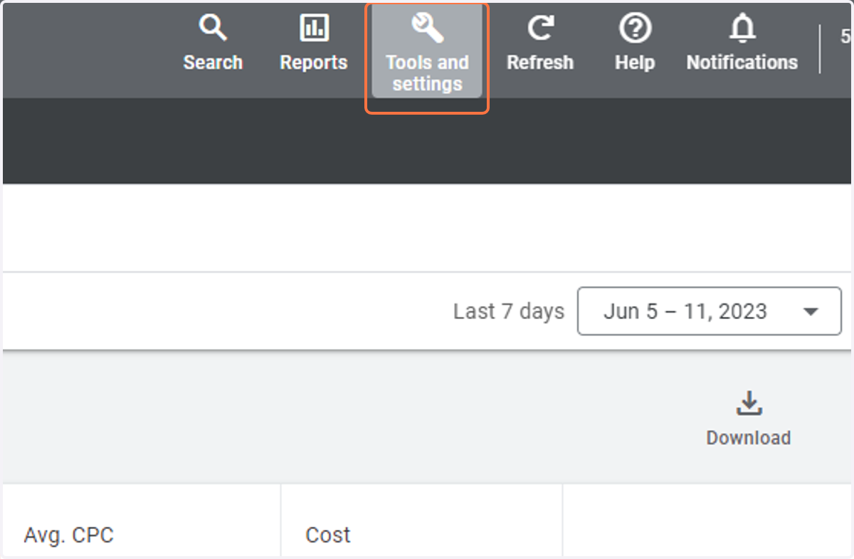 Click on Tools and settings
