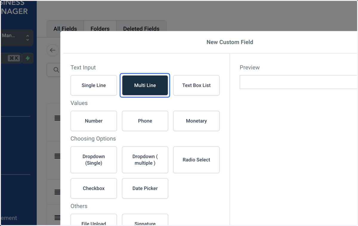Select the type of field you want to add