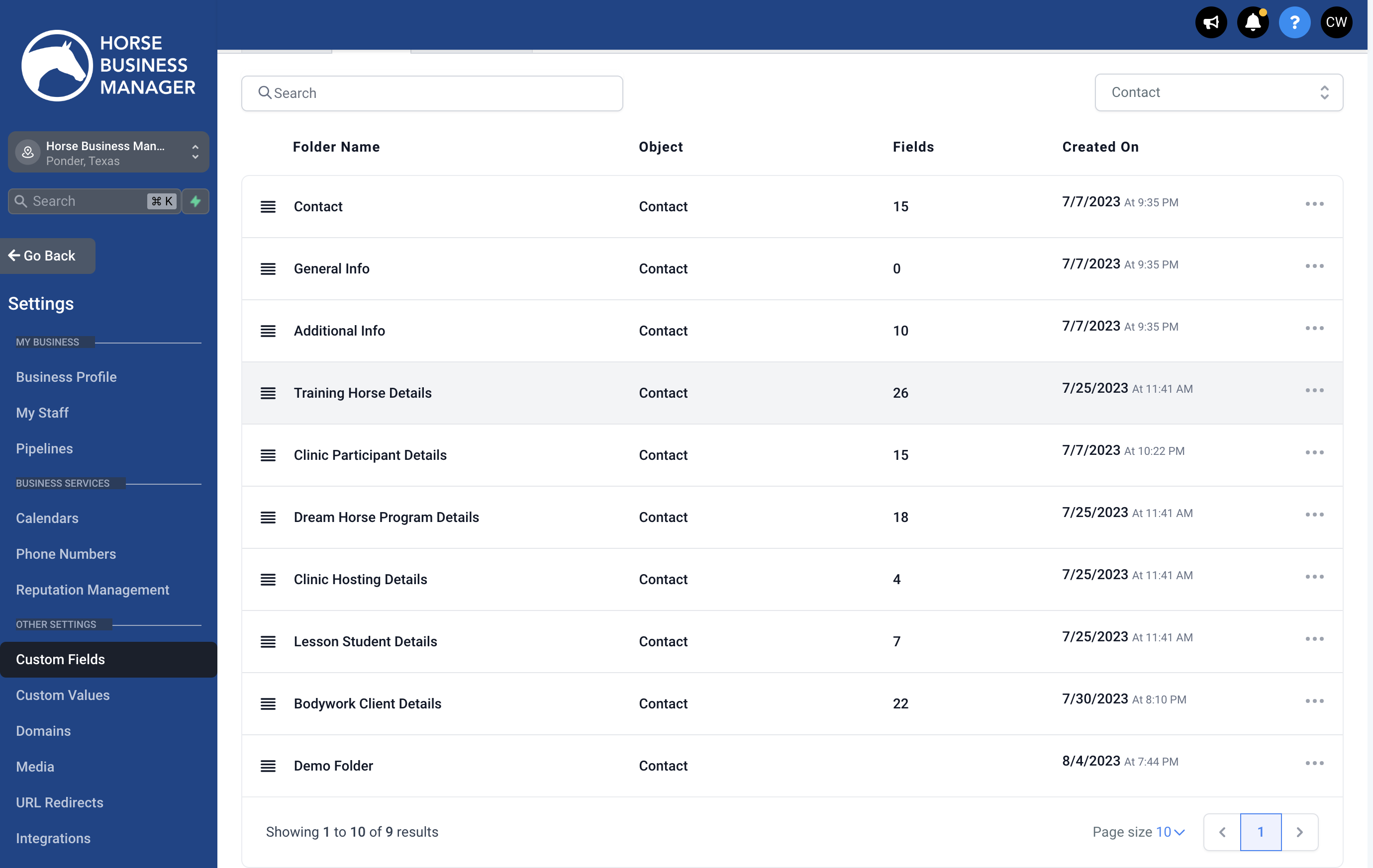Or if you want to edit fields in an existing folder, select that folder.
