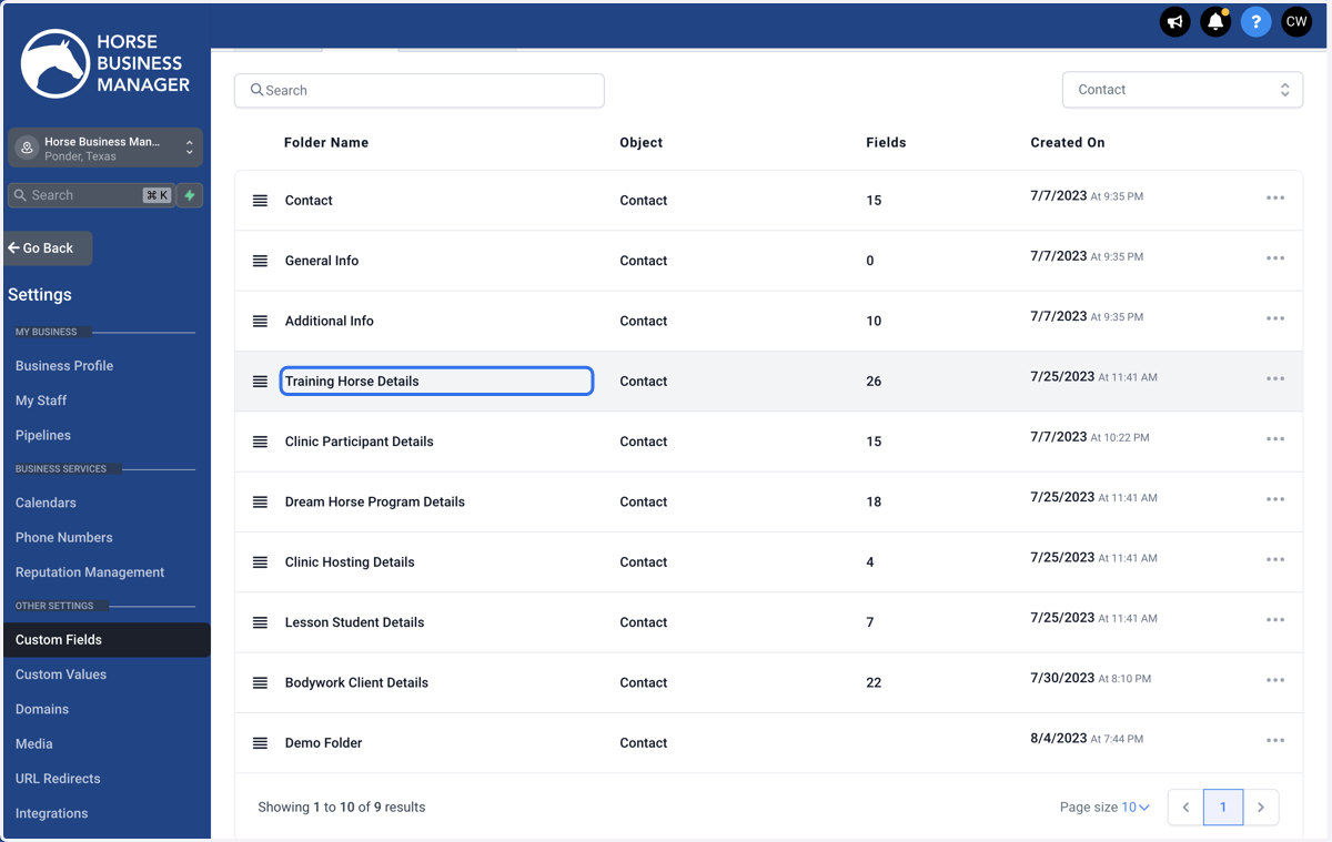 Or if you want to edit fields in an existing folder, select that folder.