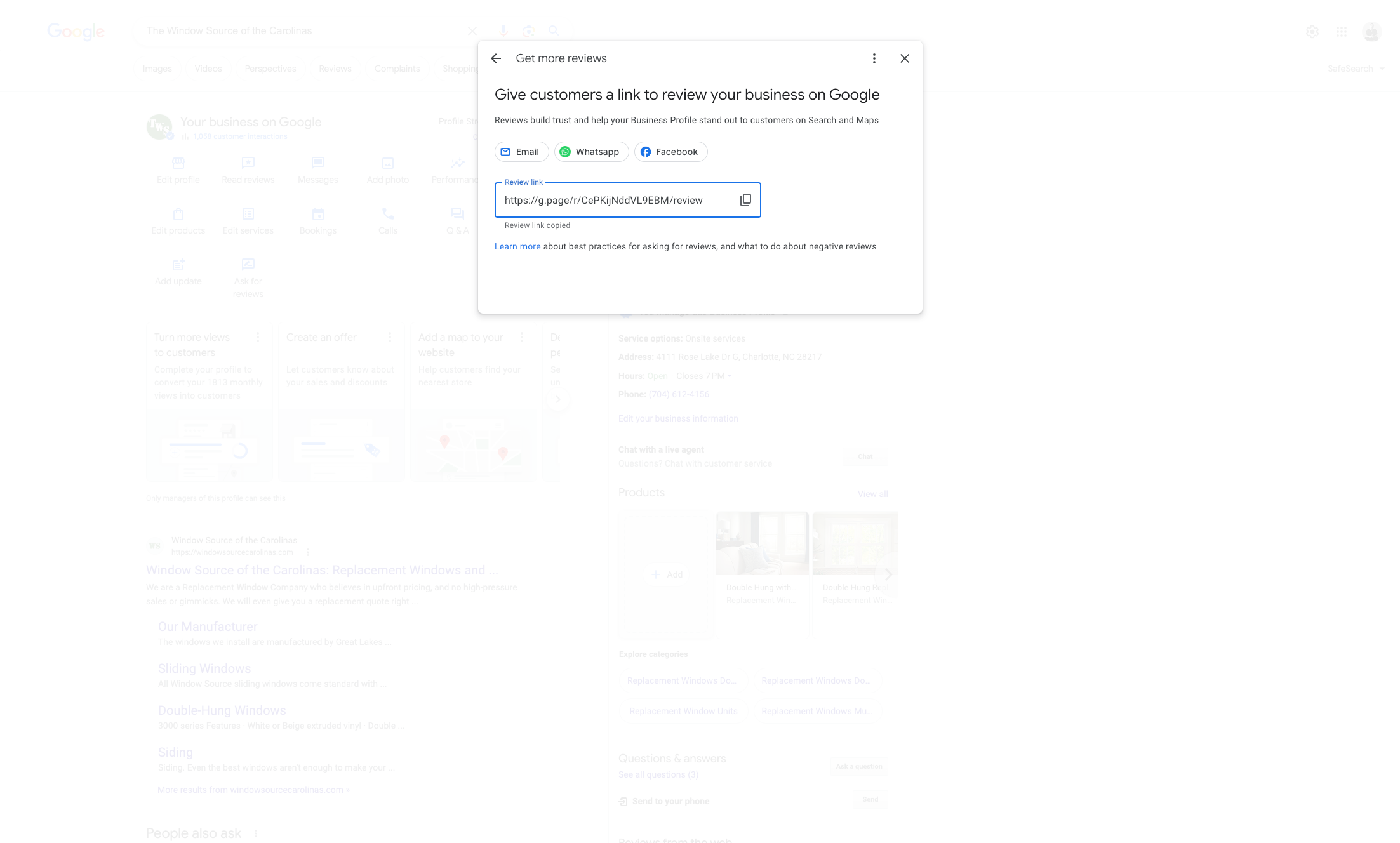 Click on copy Review link