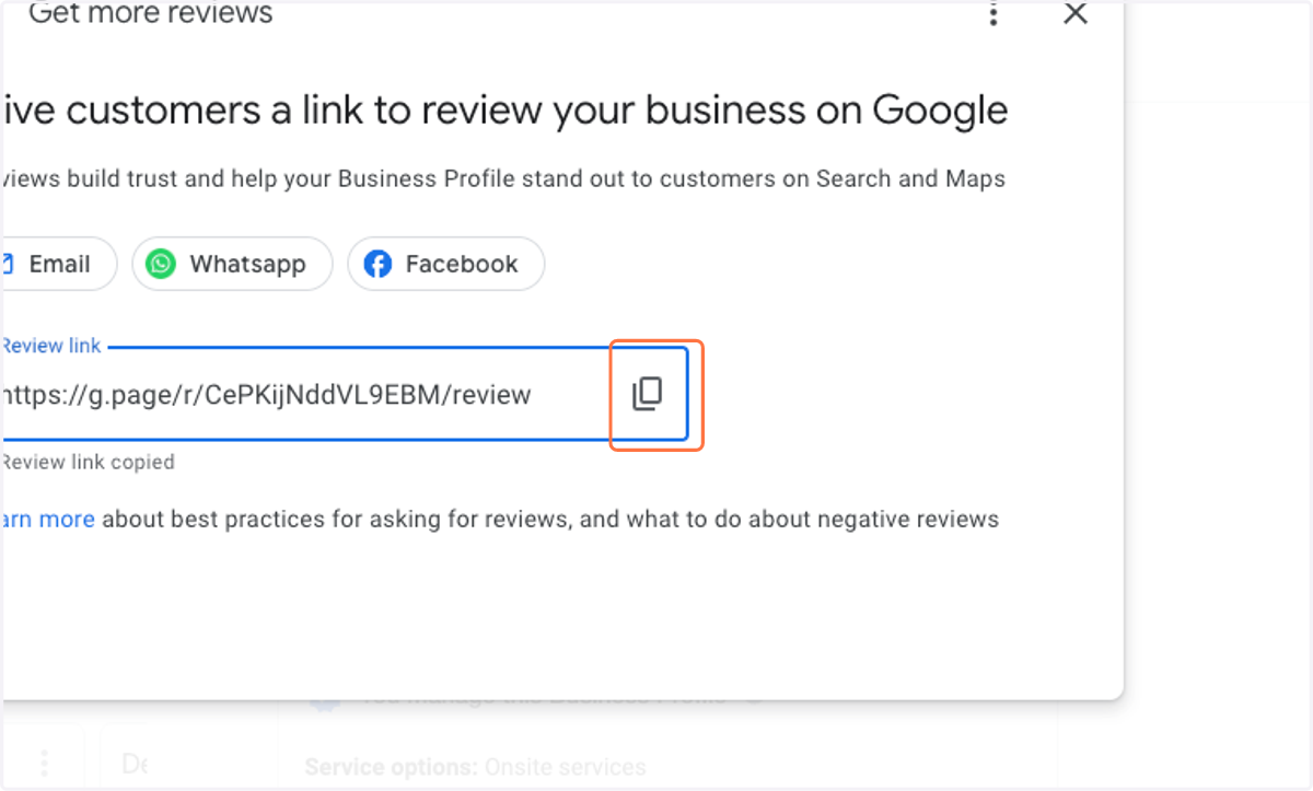 Click on copy Review link