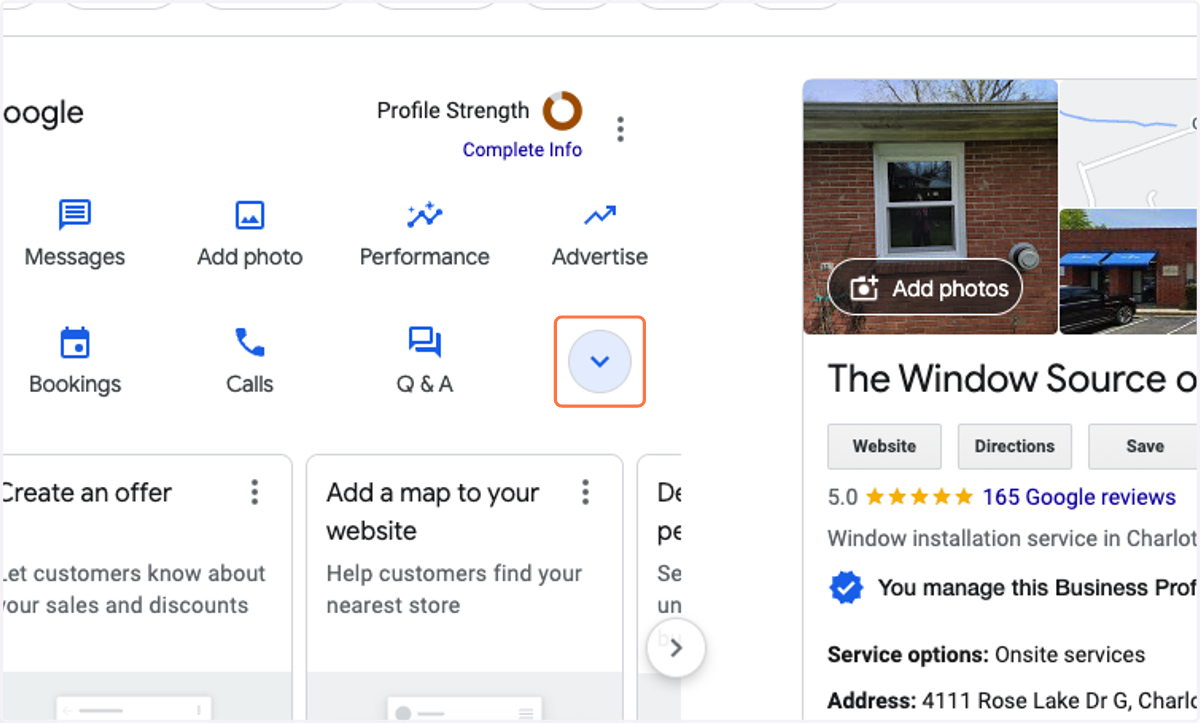 Click on Show more Business Profile actions