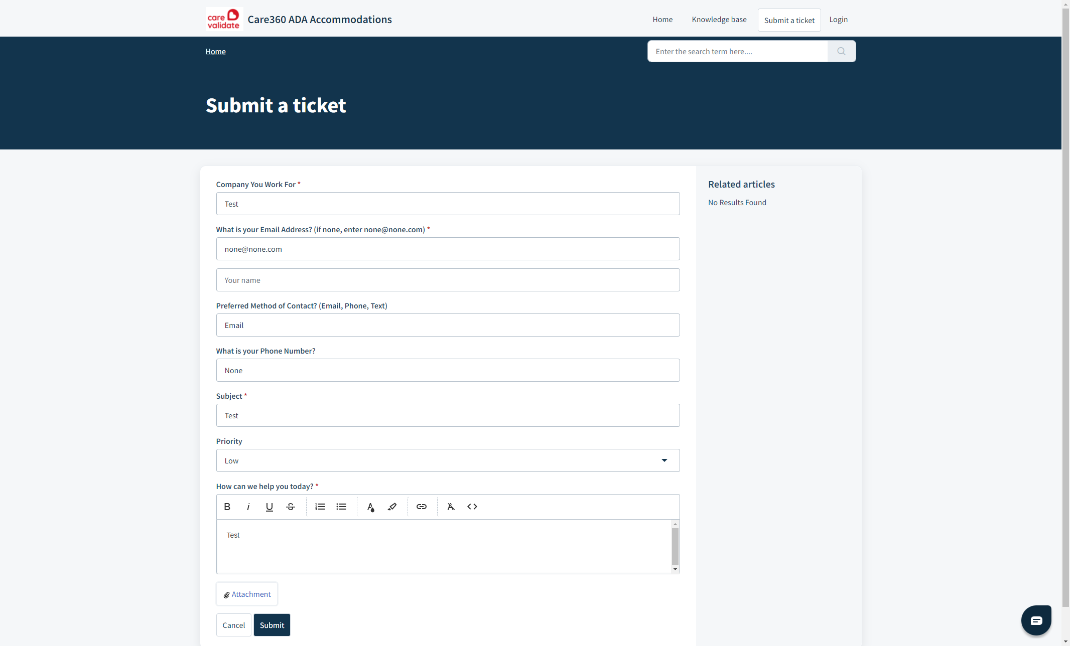 Click on Submit. Your ticket has been logged!