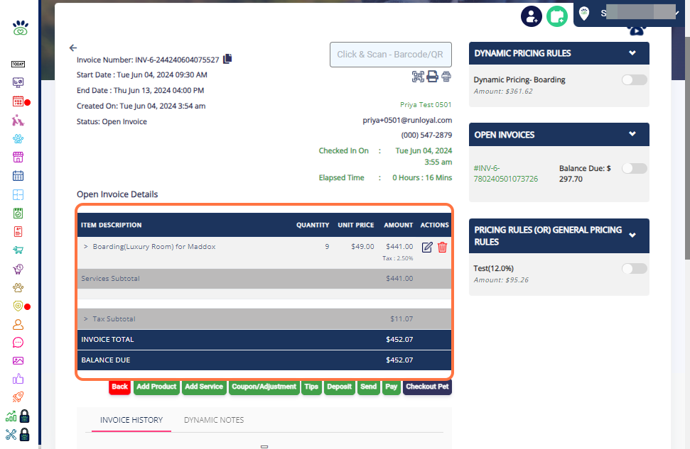 Applicable Appointment: When an appointment meets all the specified conditions defined in your rule (e.g., weekday boarding and reaching full capacity), proceed to the invoice for that particular appointment.