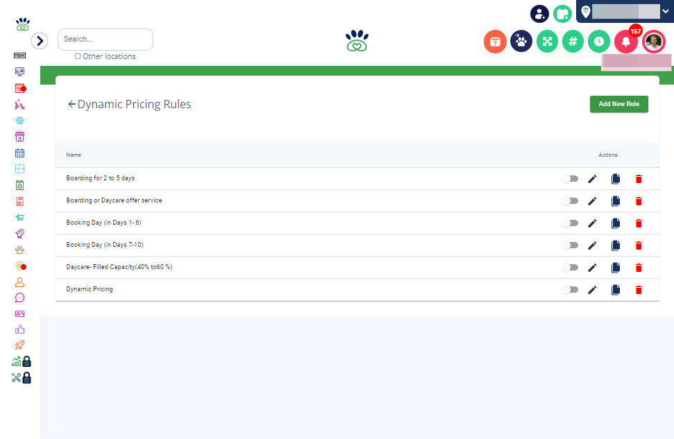 Rule Name: Assign a clear and descriptive name to your rule, for example, "Boarding Discount for Weekdays" or "Daycare Price Increase for Full Capacity."