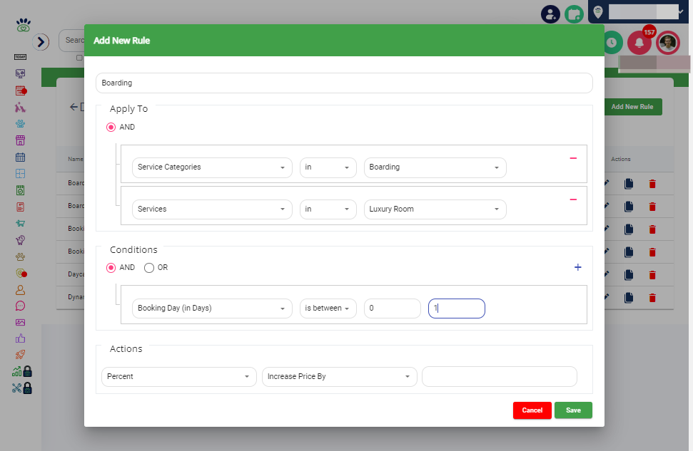 Booking Day Range: Define the timeframe for booking application. Click on "Booking Day (in Days)" and select the desired range of days