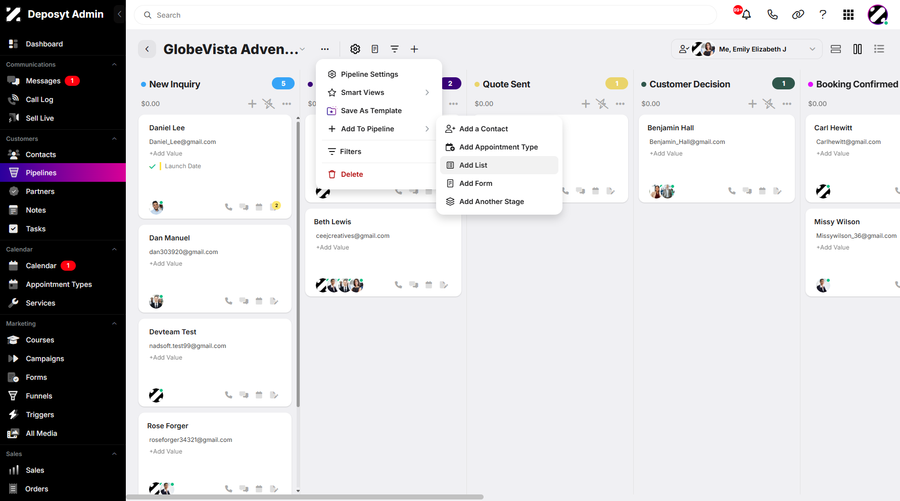 Step 7: From the sidebar menu, click Add List to proceed.