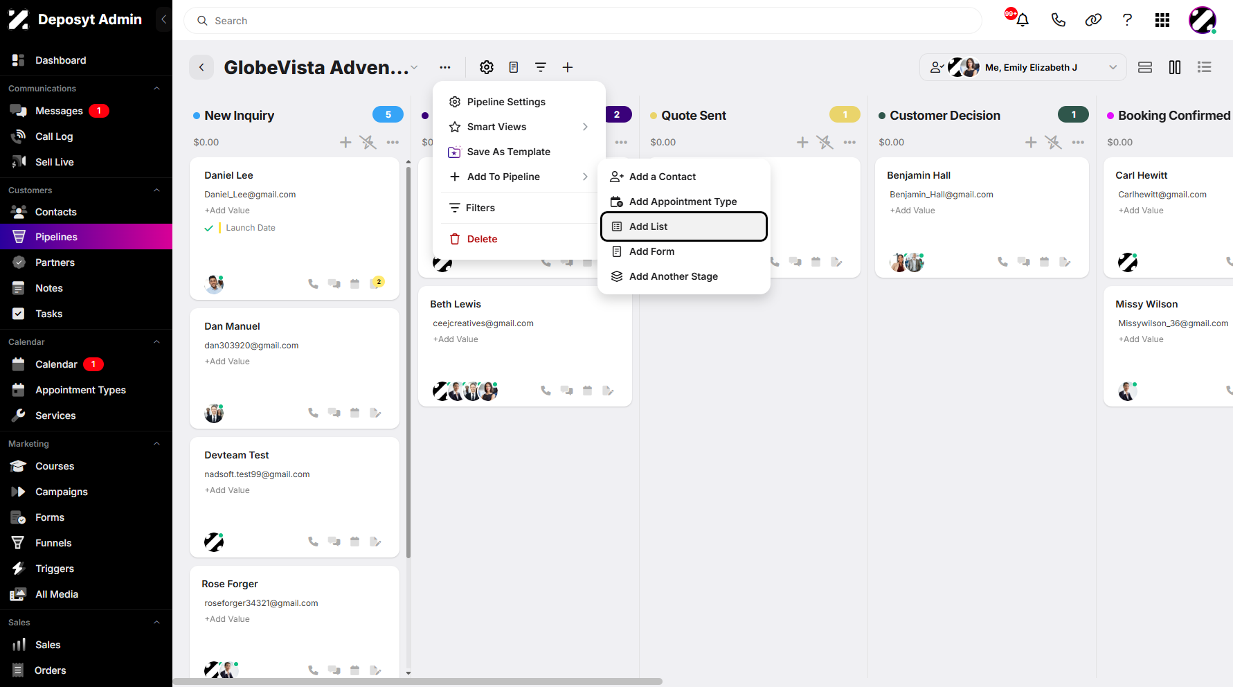 Step 7: From the sidebar menu, click Add List to proceed.