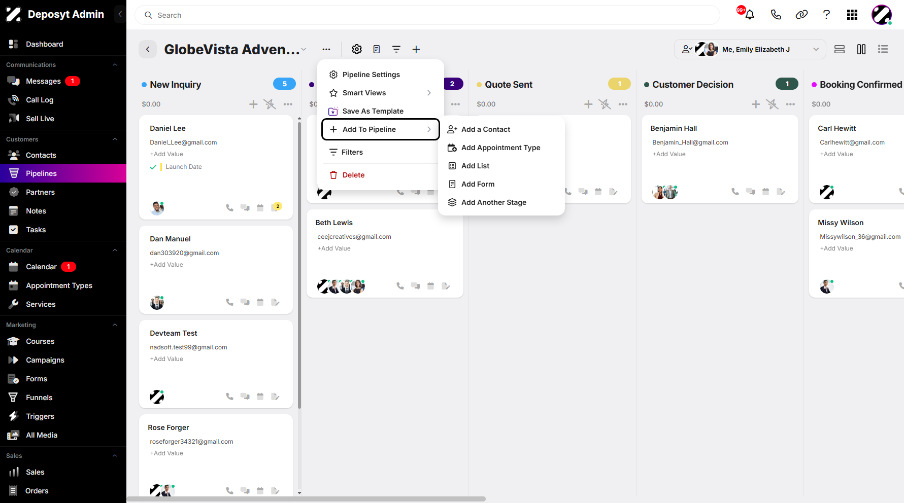 Step 6: A pop-up window will appear where you can click Add to Pipeline to open the sidebar action menu.