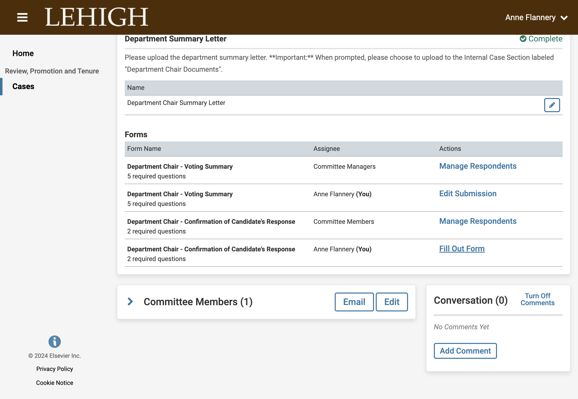 Click on Fill Out Form next to Department Chair - Confirmation of Candidate's Response