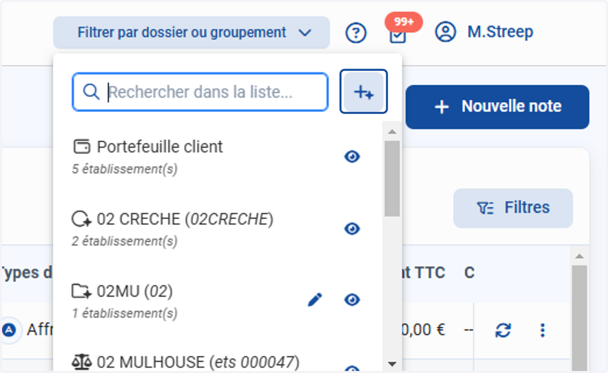 Accéder au filtre général et cliquer sur le bouton "+" pour créer un nouveau dossier personnalisé
