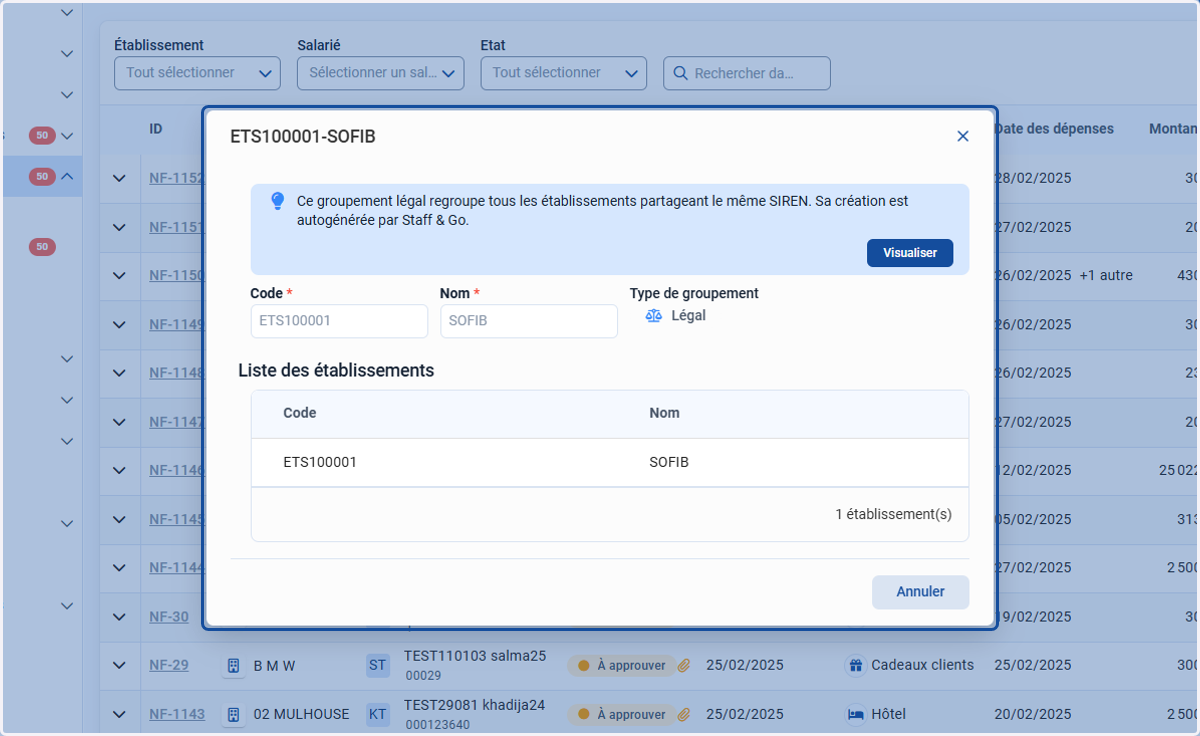 Visualiser les informations de l'élément