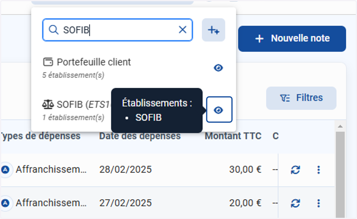 Cliquer sur l'oeil pour ouvrir le détail de l'élément