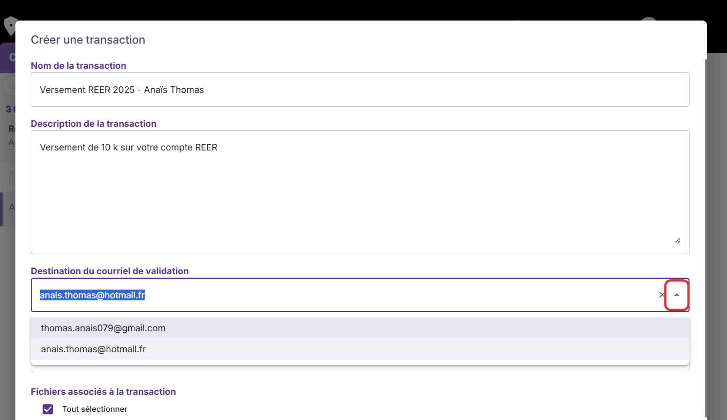 Sélectionnez l'adresse courriel à laquelle vous souhaitez envoyer le code d'authentification