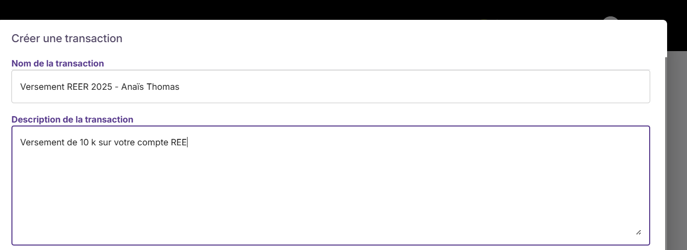 Ajouter une description à votre transaction