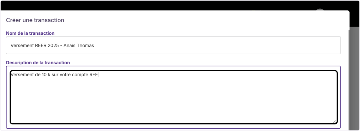 Ajouter une description à votre transaction