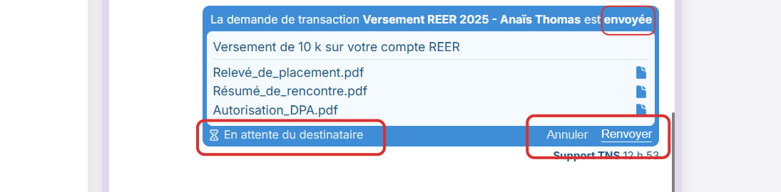 La demande apparait dans votre conversation