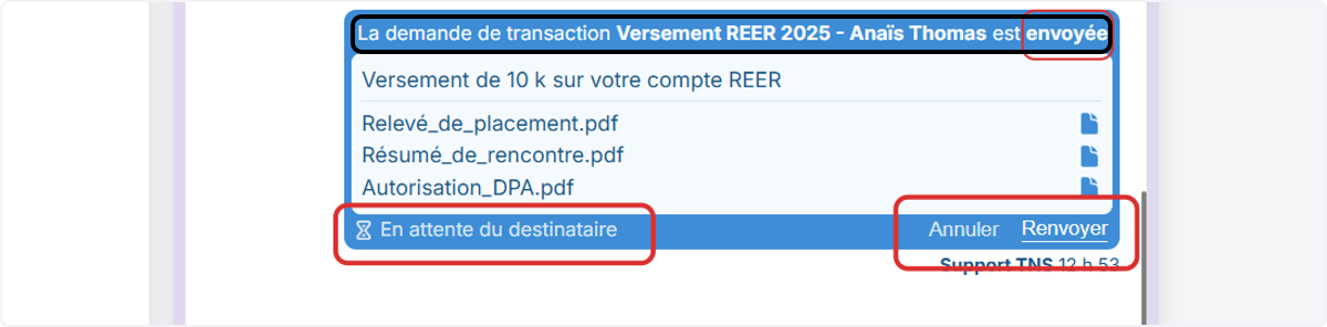 La demande apparait dans votre conversation