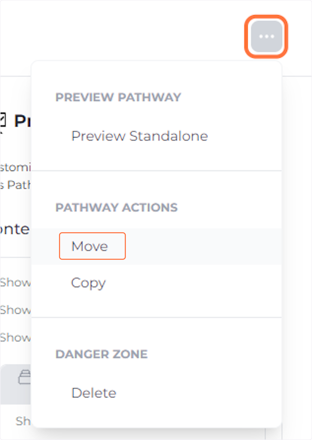 Open the 'Pathway Actions' menu and click 'Move'.