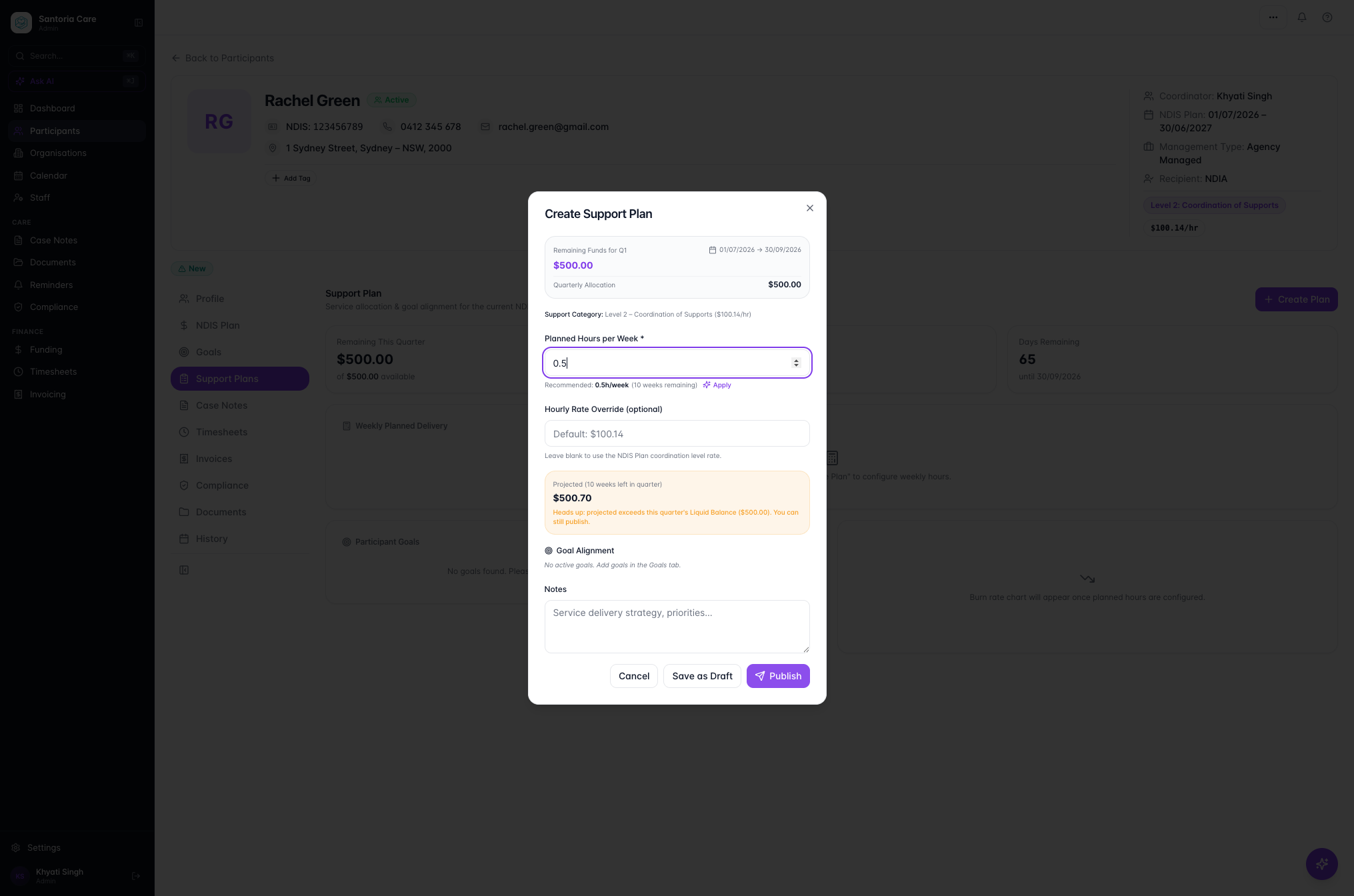 Add your Planned Hours for the week. When you're done, click Publish