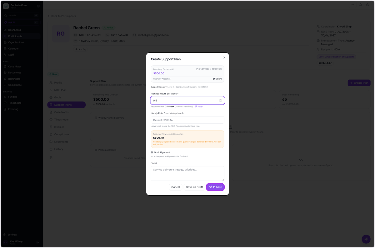 Add your Planned Hours for the week. When you're done, click Publish