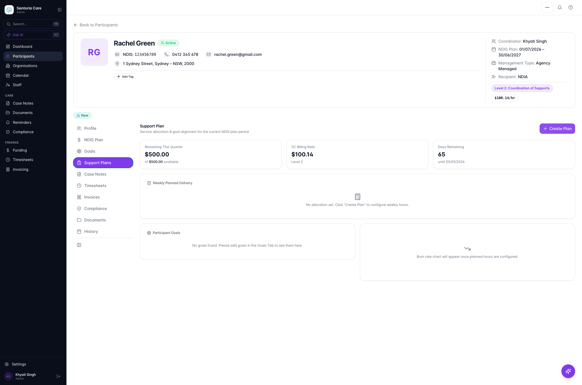 Select Support Plans and Click on Create Plan