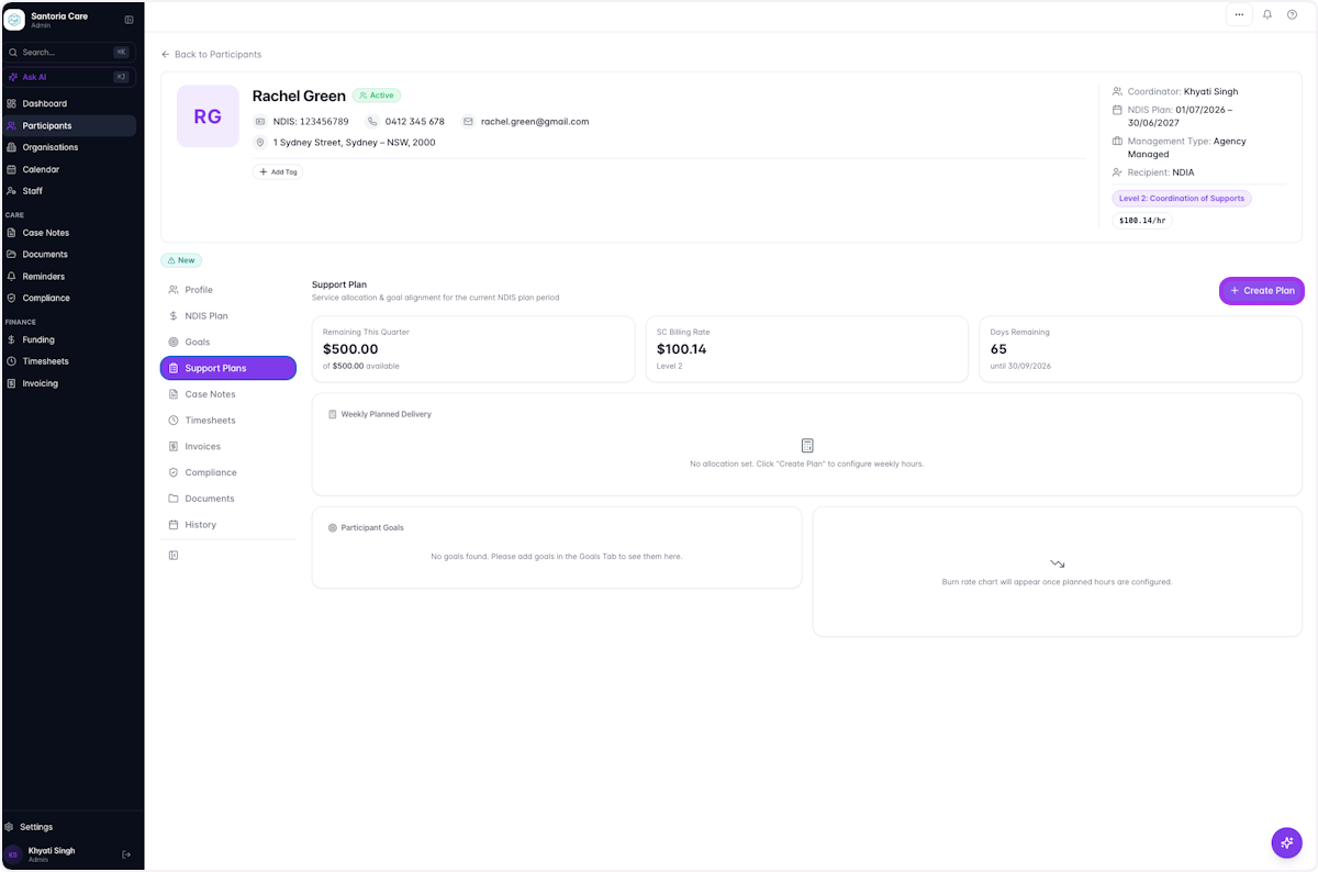 Select Support Plans and Click on Create Plan