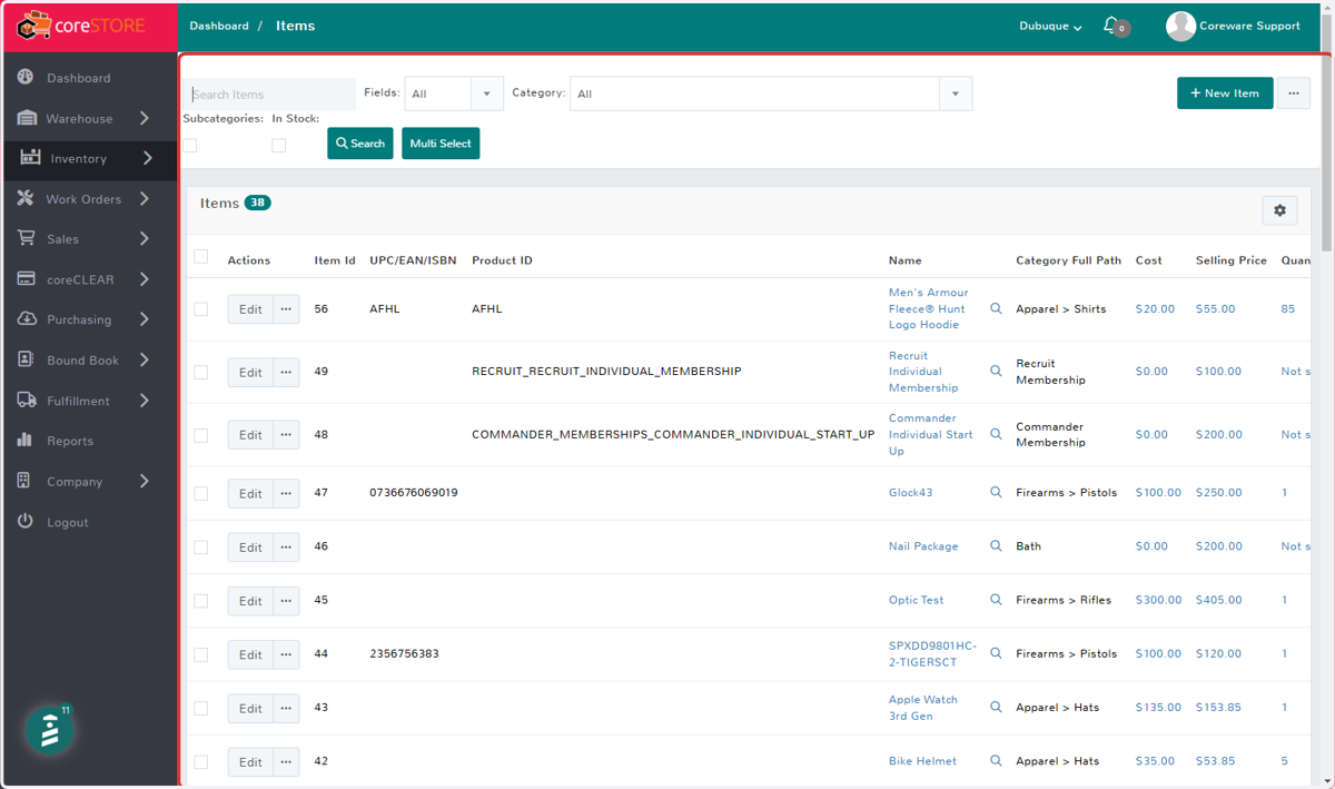 Items Dashboard