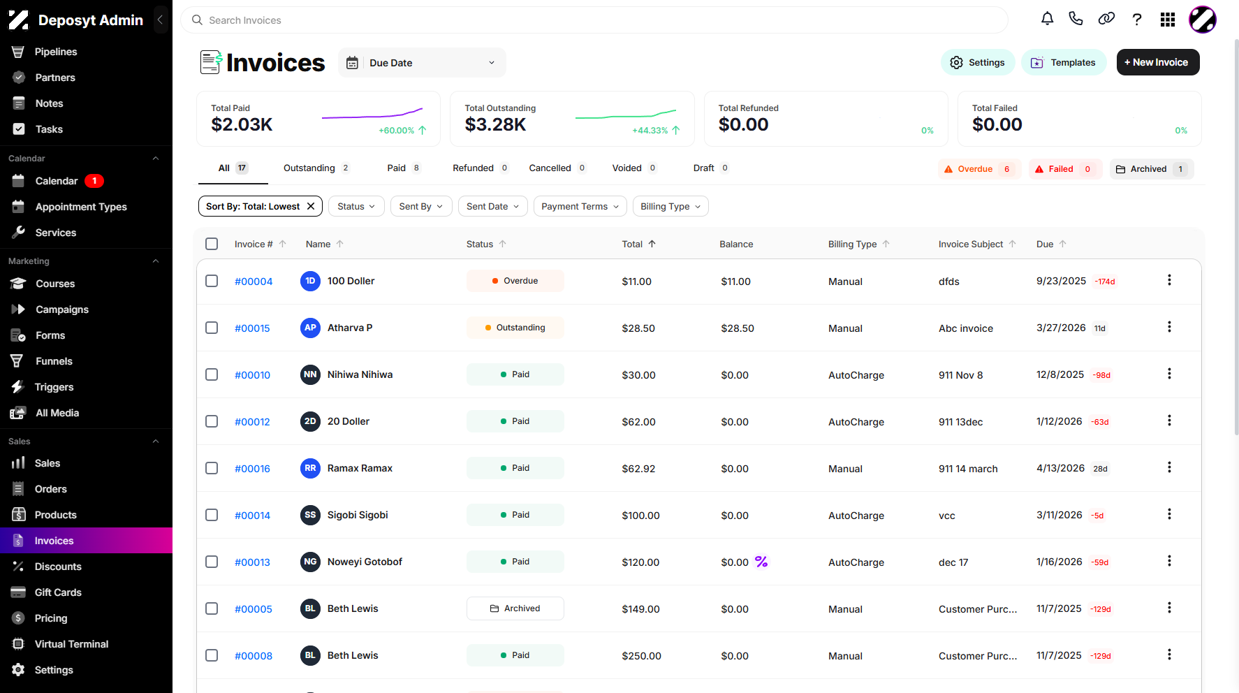 Step 6: You can now view your invoices based on the sorting option you selected.