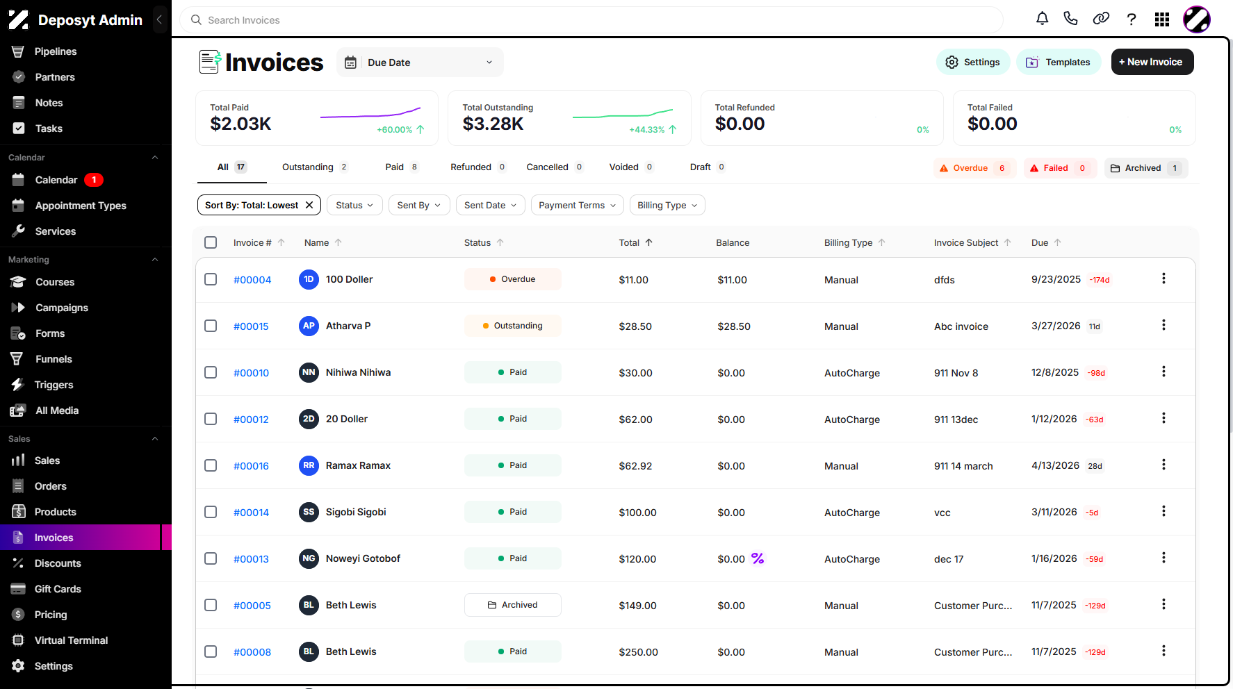Step 6: You can now view your invoices based on the sorting option you selected.