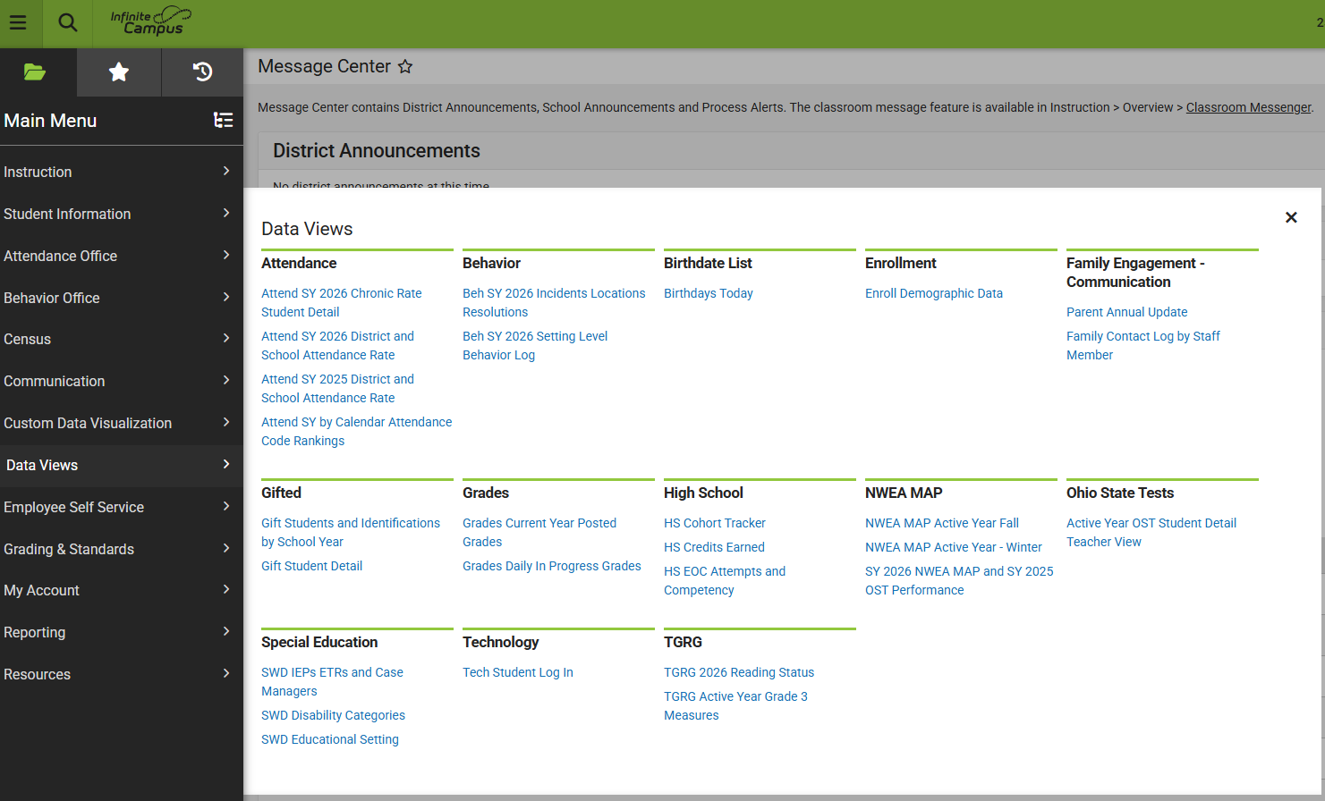 Click on SY 2027 NWEA MAP and SY 2026 OST Performance
